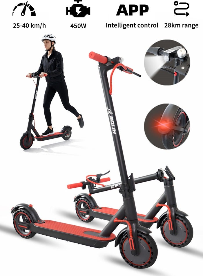 بولين سكوتر كهربائي قابل للطي بلمسة واحدة - يتكيف مع تضاريس الإمارات العربية المتحدة، محرك بدون فرشاة بقوة 450 واط، يتم التحكم به عبر التطبيق، مدى 25 كم، مناسب للبالغين والمراهقين، سعة تحميل 150 كجم، سكوتر كهربائي للبالغين والمراهقين، إطار من سبائك الألومنيوم، أحمر - Image 1